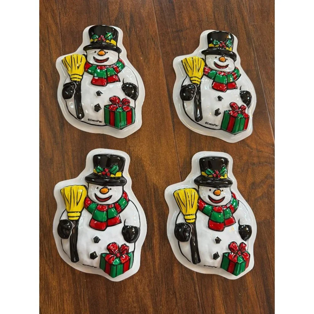 Vintage Snowman Christmas Deco pac 3D Cake Cookie Emblem topper Decoration Set 4